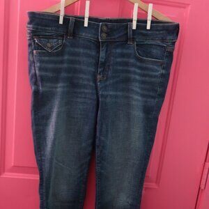 AMERICAN EAGLE Dark Stretchy Skinny Jeans Size 16 Button Flap Pockets